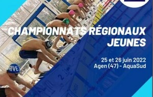 Championnats Régionaux Jeunes -50m - 25 et 26 Juin à Agen Résultats
