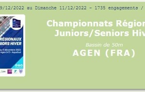 Championnats régionaux Juniors/Séniors à Agen du 9 au 11 décembre