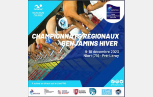 Résultats championnats Régionaux Hiver Benjamins -25m- à Niort du samedi 09 au dimanche 10 Décembre