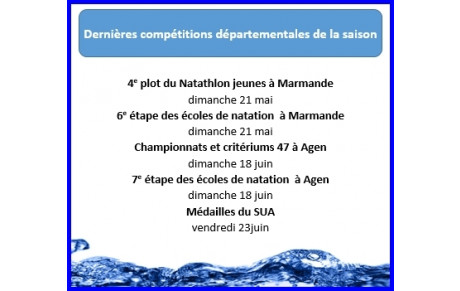 A vos agendas - dates des dernières compétitions départementales