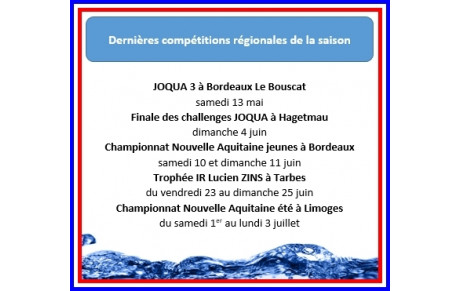 A vos agendas - dates des dernières compétitions régionales
