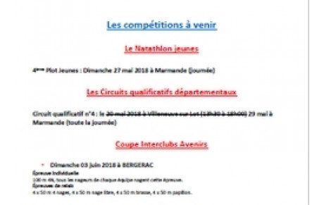 Calendrier des compétitions - modifications dates de mai. 