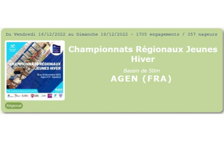 Championnats régionaux jeunes à Agen du 16 au 18 décembre